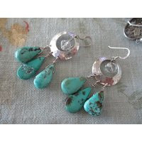 Sterling Silver Dangle Earrings - Turquoise, Pierced, Teardrop, Polished Stone, Crystal, Hammered Si | Etsy (US)