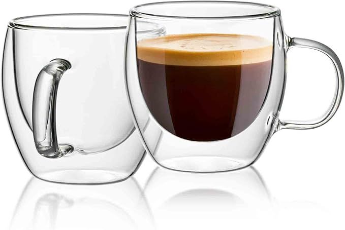 Sweese 5oz Double Wall Glass Espresso Cups Set of 2, Insulated Glass Coffee Cups with Handle Perf... | Amazon (US)