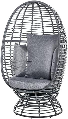 Amazon.com : Outsunny Outdoor Egg Chair, Rattan Wicker 360 Degree Swivel Basket Chair with Cushio... | Amazon (US)