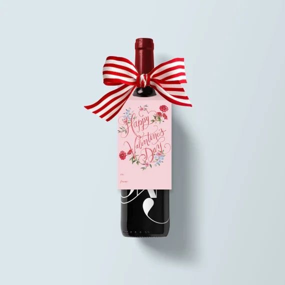 Happy Valentine's Day Wine Tag | Wine Gift Tag | Watercolor Wine Tag | Watercolor Flowers Gift Ta... | Etsy (US)