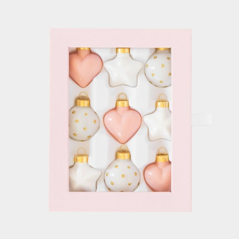 9ct Hearts &#38; Stars Glass Ornament Set Rose - Sugar Paper&#8482; + Target | Target