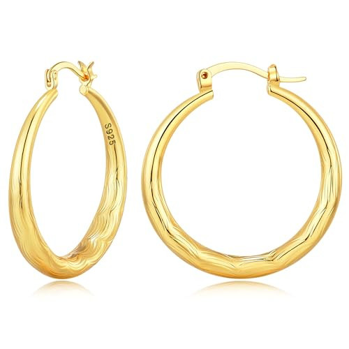 OOOPEL Gold Hoop Earrings for Women Hypoallergenic Earrings Hoops 14K Real Gold Lightweight Large Thick Hoops Argollas De Oro 14K Aretes Mujer | Amazon (US)