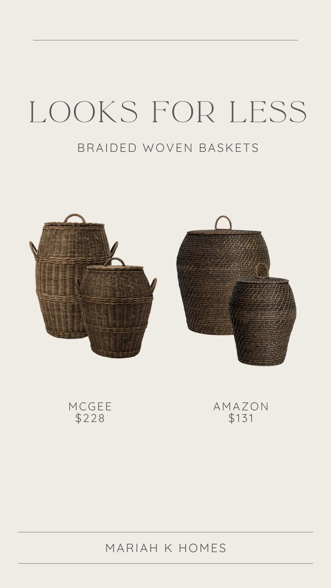 I have these woven handled lidded baskets from McGee & Co. and absolutely love them. They’re functional, beautiful, and such a generous size—perfect for styling and storage. If you’re looking to save, these Amazon baskets are a great luxe-for-less alternative that still gives that elevated, designer feel. #amazon #wovenbaskets #McGee&Co 

 #LTKHome #LTKSaleAlert