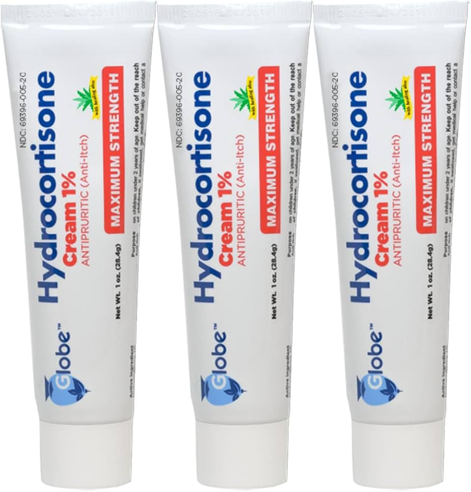 (3 Pack) Globe Hydrocortisone Maximum Strength Cream 1% w/ Aloe, Anti-Itch Cream for Redness, Swe... | Amazon (US)