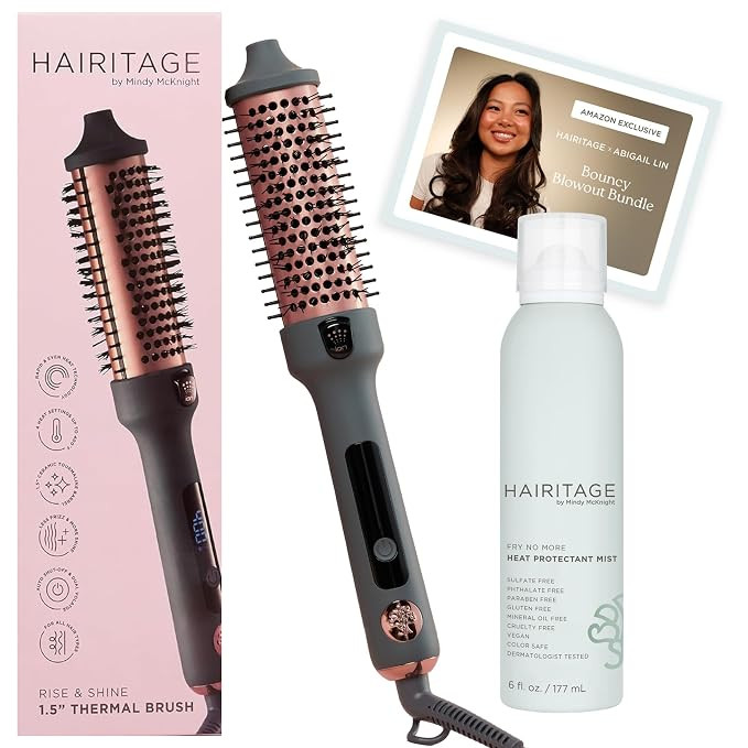 Hairitage Heated Curl Brush & Heat Protectant Spray Styling Bundle | Amazon (US)