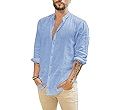 JEKAOYI Mens Casual Long Sleeve Cotton Linen Shirts Buttons Down Solid Plain Roll-Up Sleeve Summe... | Amazon (US)