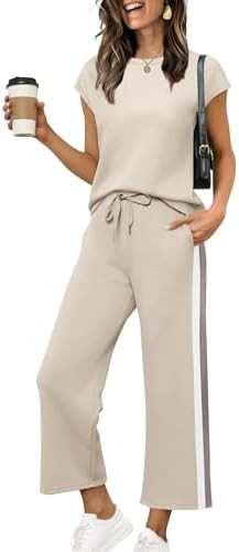 SAMPEEL Two Piece Sets for Women Summer Vacation Outfits Cap Sleeve Tops Lounge Matching Sets Clo... | Amazon (US)