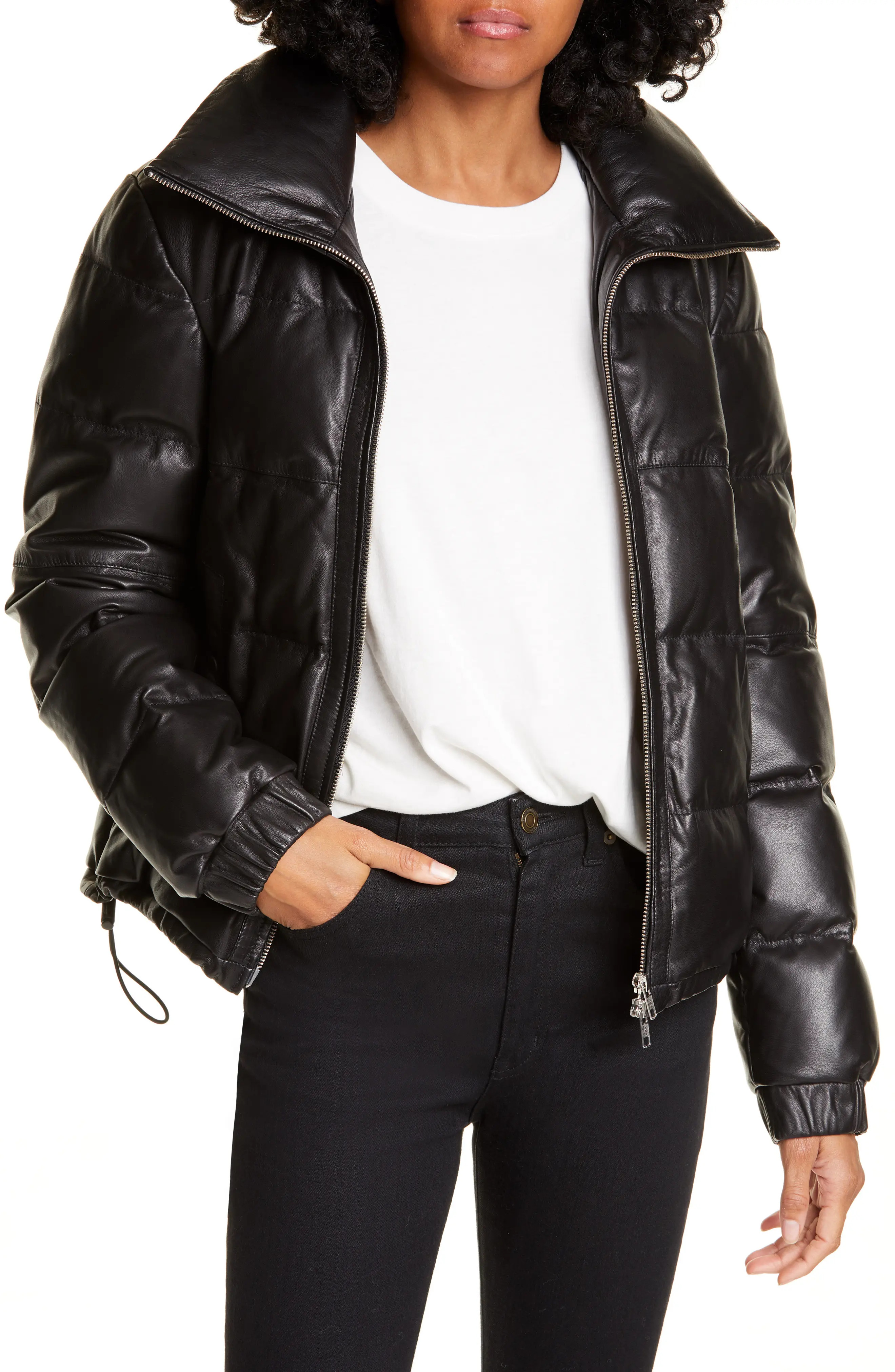 Women's A.l.c. Denver Leather Down Puffer Jacket, Size Large - Black | Nordstrom