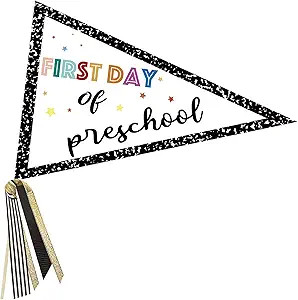 First Day of School Sign, Back to School Pennant, First Day of Preschool Grade Flag with Ribbons,... | Amazon (US)