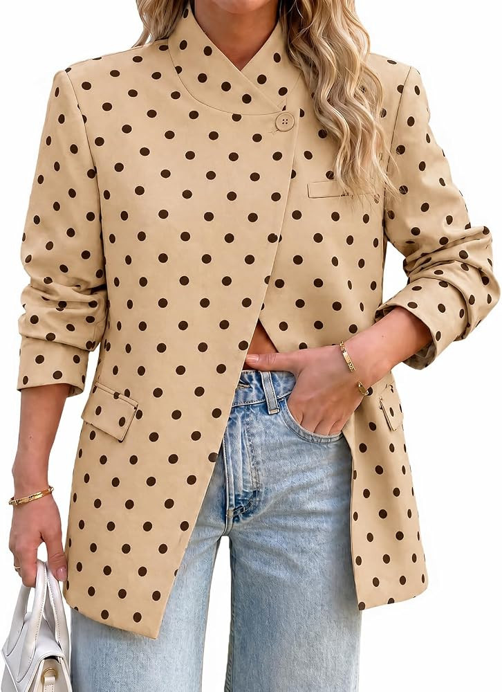 Tankaneo Womens Polka Dot Blazer Business Casual Outfits Lightweight Jacket | Amazon (US)