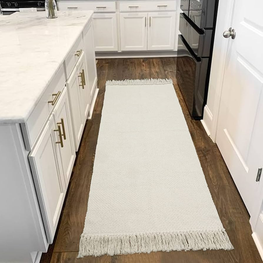 Collive 2x6 Runners for Hallway, Woven Reversible Washable Entryway Runner Rug, White/Beige Cotto... | Amazon (US)