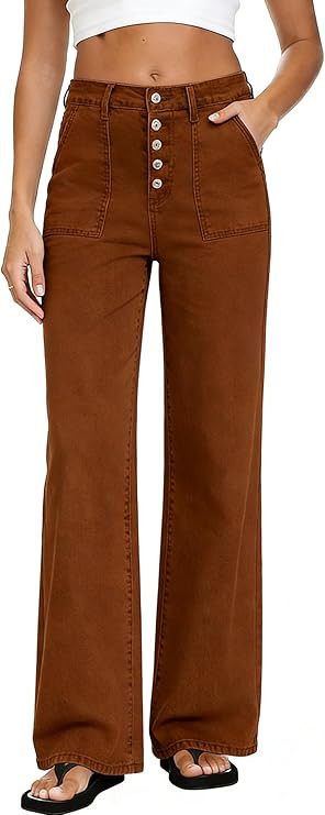 MARIASHA Women's Straight Leg Jeans High Waisted Button Fly Stretch Denim Pants for Women | Amazon (US)