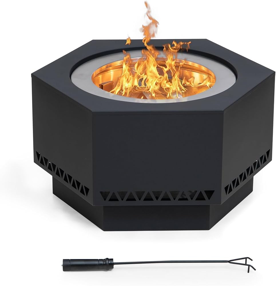 Sunjoy Fire Pit Smokeless 26 in. Hexagonal Outdoor Fire Pit, Patio Wood Burning Smokeless Firepit... | Amazon (US)