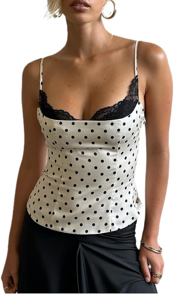 Women Lace Trim Camisole Square Neck Layered Lace Bralette Cute Going Out Spaghetti Strap Cami Y2... | Amazon (US)