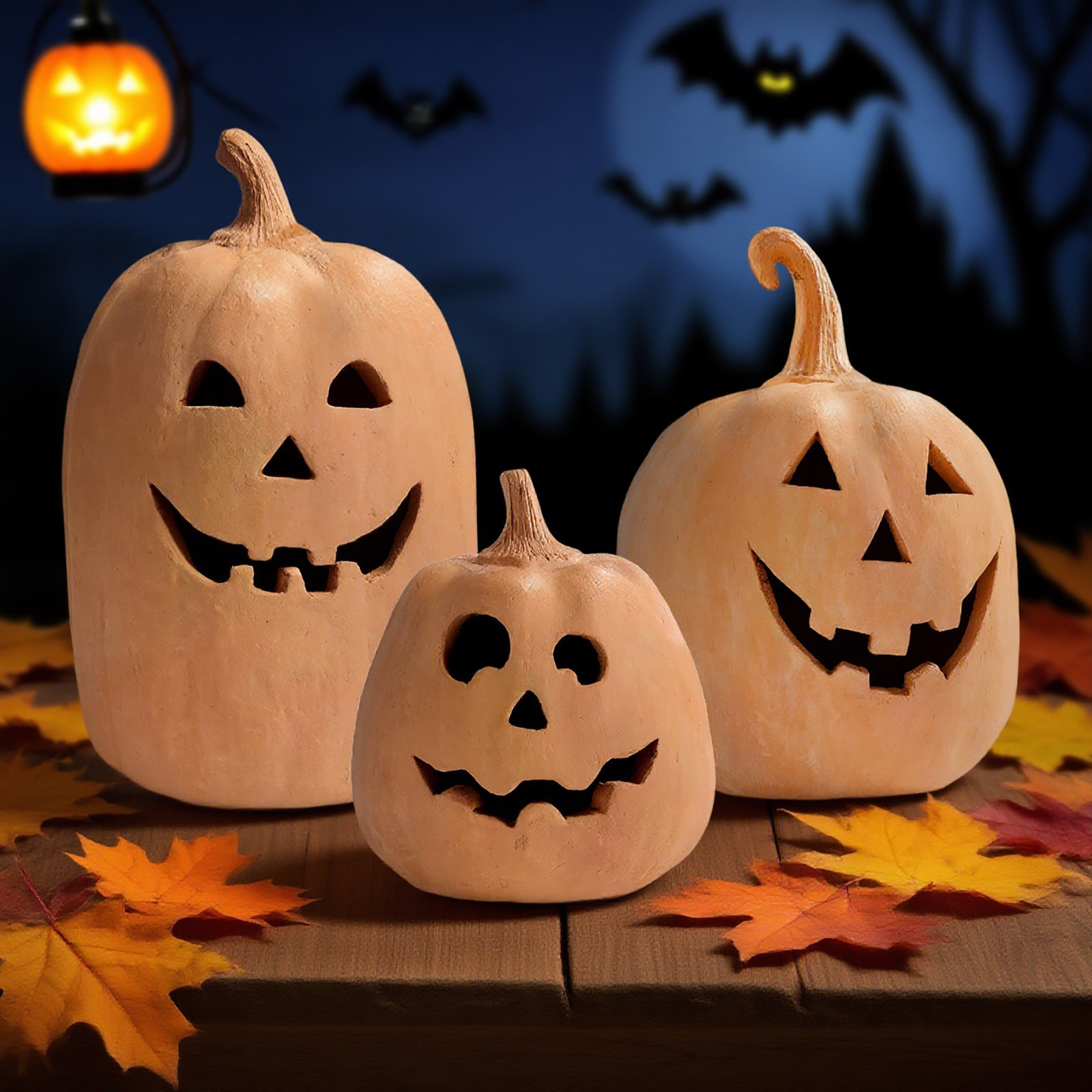 Jollup 3pc Fall Decor Handmade Terracotta Jack O Lantern Pumpkin Stackable Decor | Walmart (US)