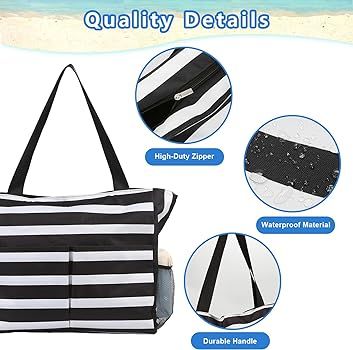 Beach Bags for Women, Large Beach Tote Bags Waterproof Beach Bag with Zipper, Swim Pool Bag for T... | Amazon (US)
