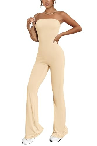 PRETTYGARDEN Women's Tube Bodycon Jumpsuits Dressy Casual Ribbed Sleeveless Flare Leg Pants Rompe... | Amazon (US)