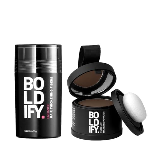Boldify Hair Fiber + Hairline Powder: Build & Conceal Bundle - Undetectable Hair Thickener for Fine Hair, Instant Stain-Proof Root Touchup Powder, For Men & Women (Medium Brown) | Amazon (US)