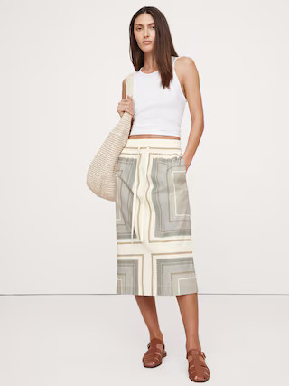 Cotton-Silk Drawstring Midi Skirt | Banana Republic (US)