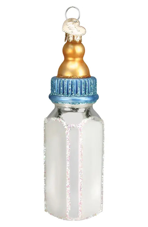 Old World Christmas Baby Bottle Glass Ornament in Blue at Nordstrom | Nordstrom