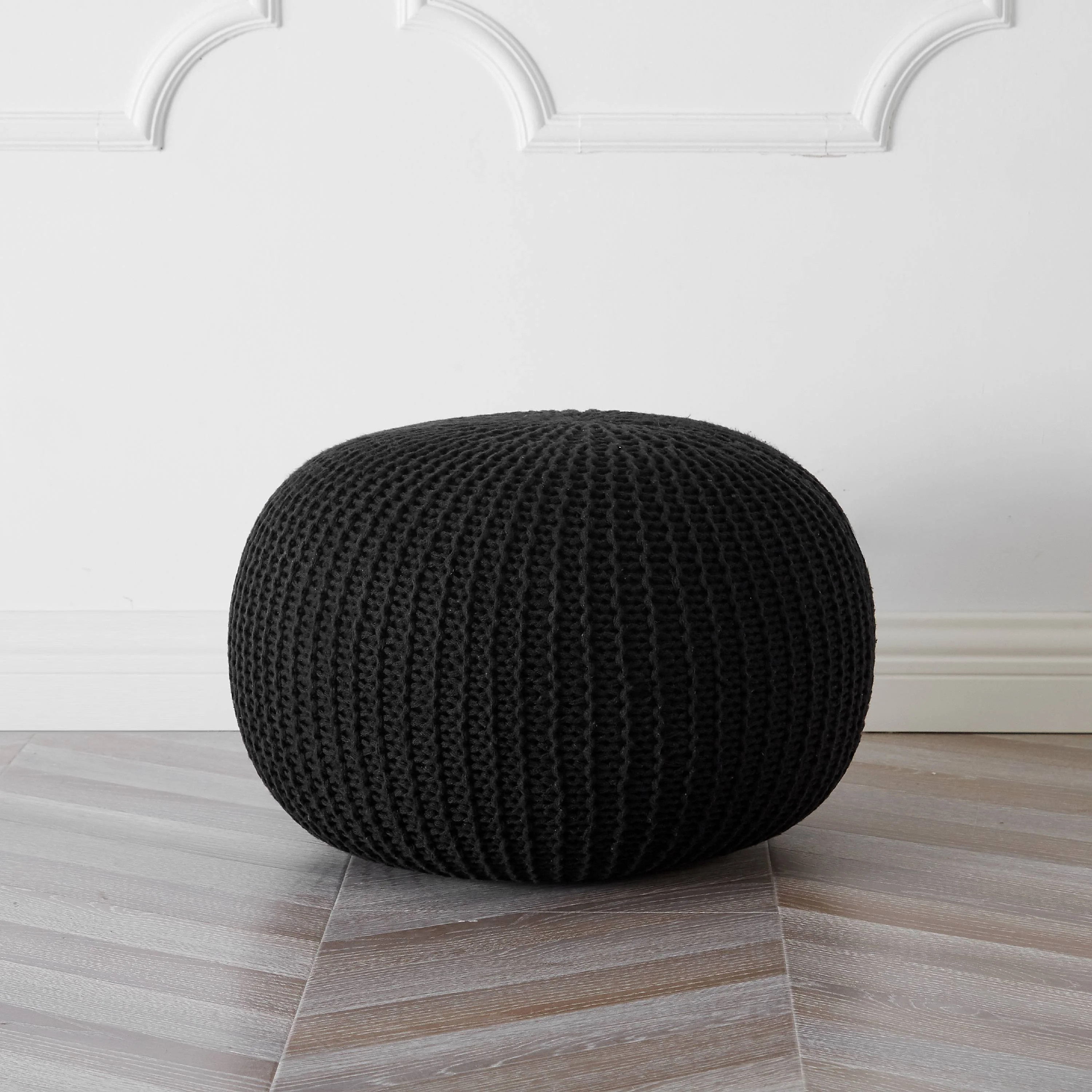 Urban Shop Round Knit Pouf, Black | Walmart (US)