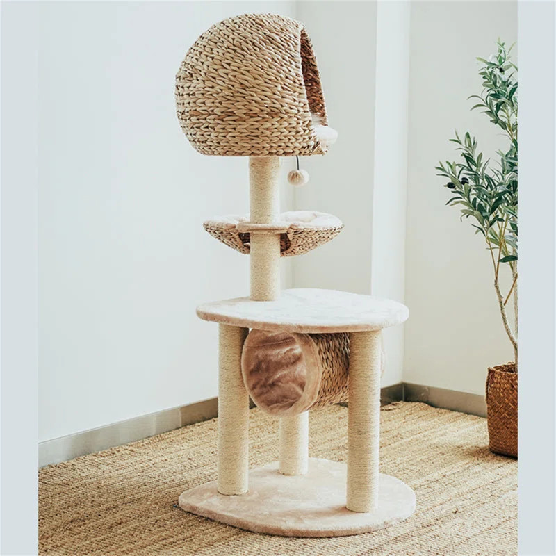 Ezlyn Handwoven Bird Nest Cat Tree with Cat Hammock, Braided Cat Condo, Cat Tower for Large Cats ... | Wayfair North America
