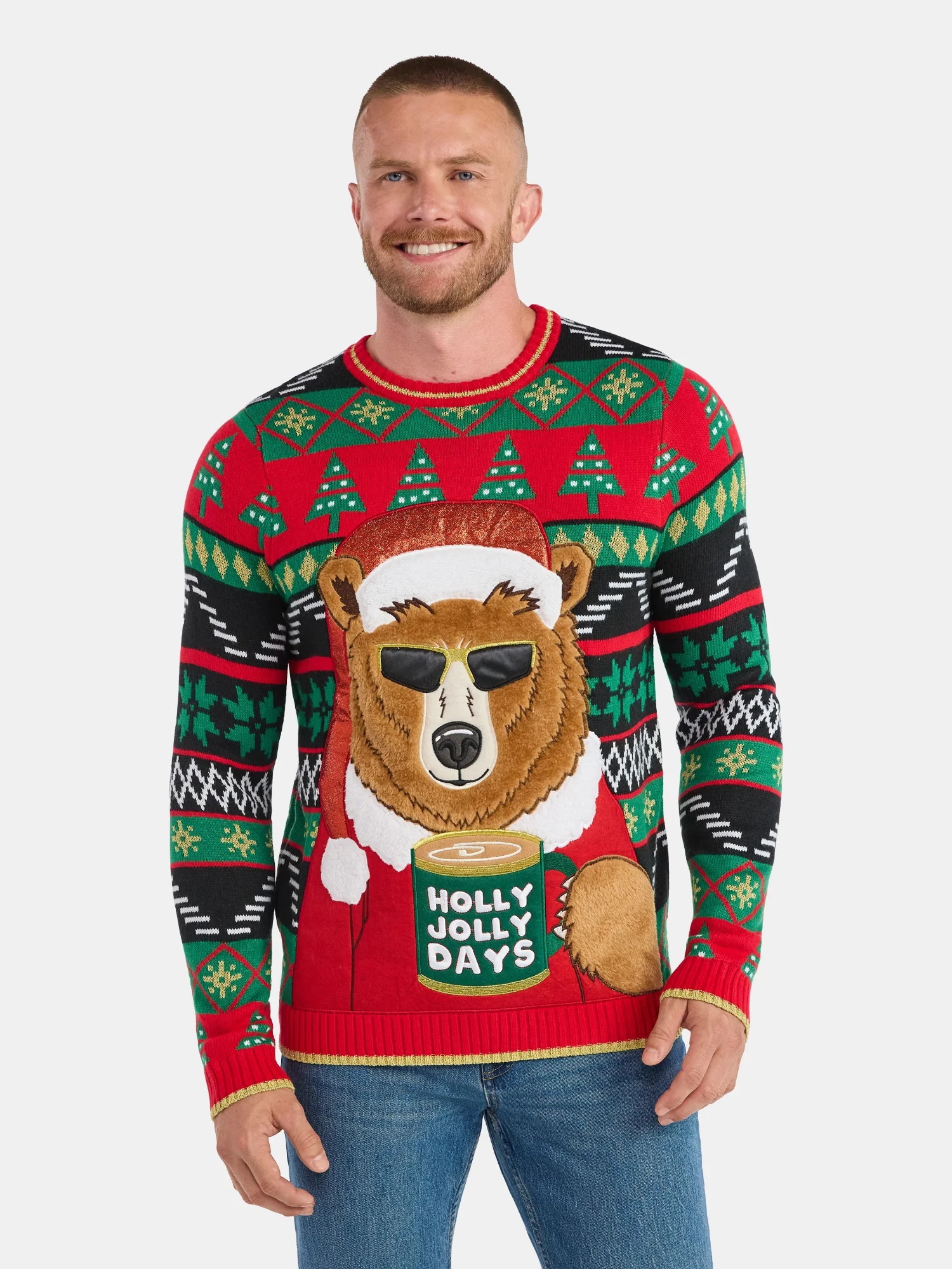 Men's Holly Jolly Days Bear Ugly Christmas Sweater from Holiday Time, Midweight, Sizes M-2XL | Walmart (US)