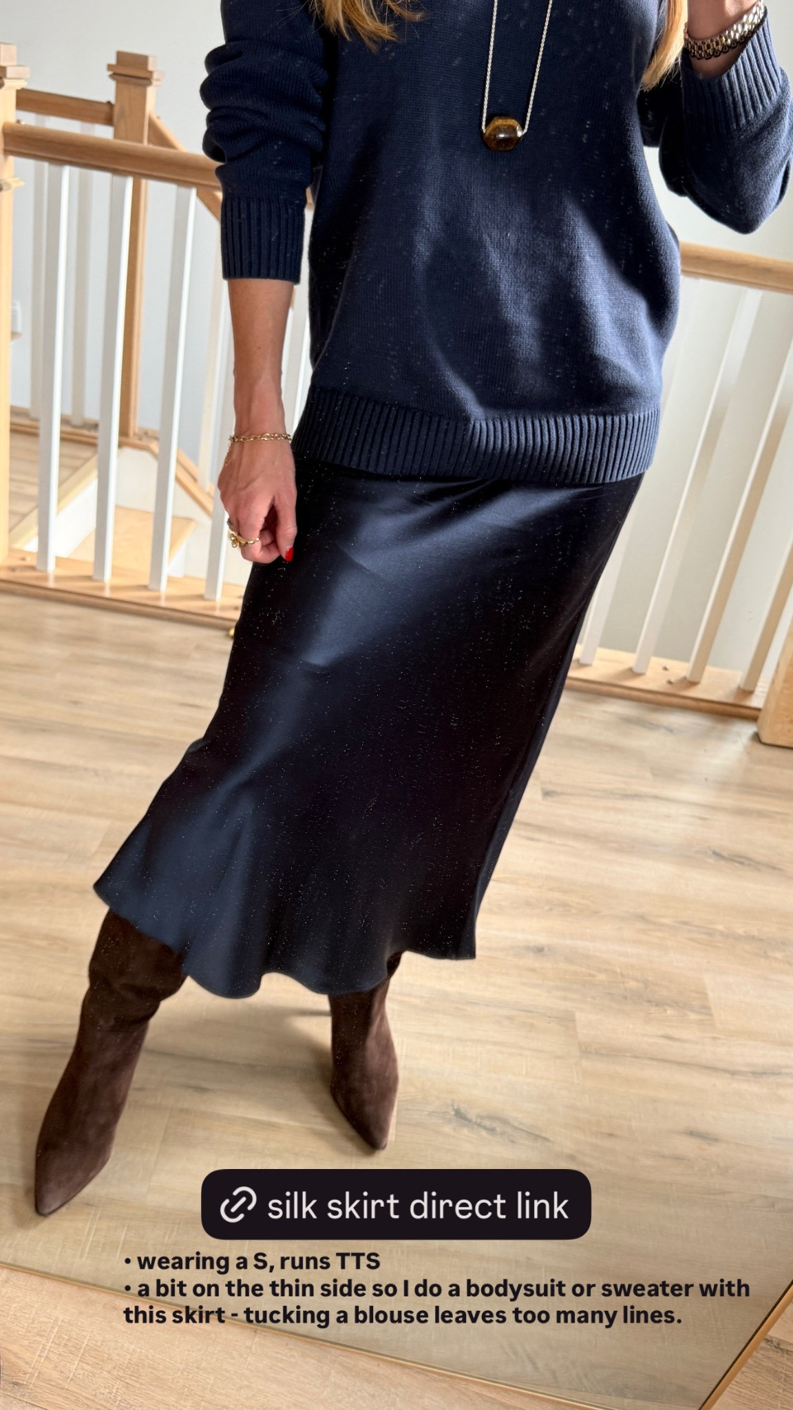Navy silk skirt: runs TTS wearing a S

#LTKHoliday