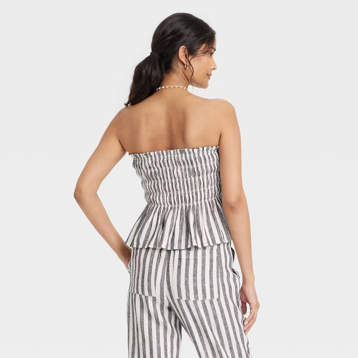 Women's Peplum Tube Top - Universal Thread™ Gray Striped M | Target