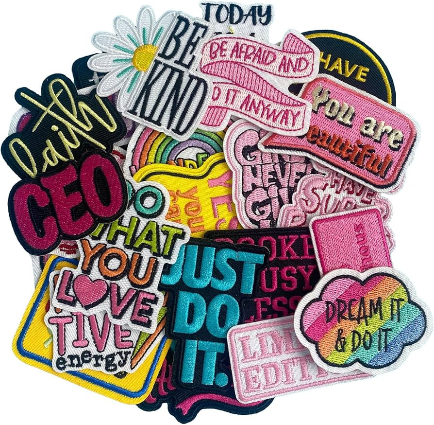 25Pcs Phrase Iron On Patches for Girls Embroidered Sew on Patch for Clothes, Pants, Hats, Socks, ... | Amazon (US)
