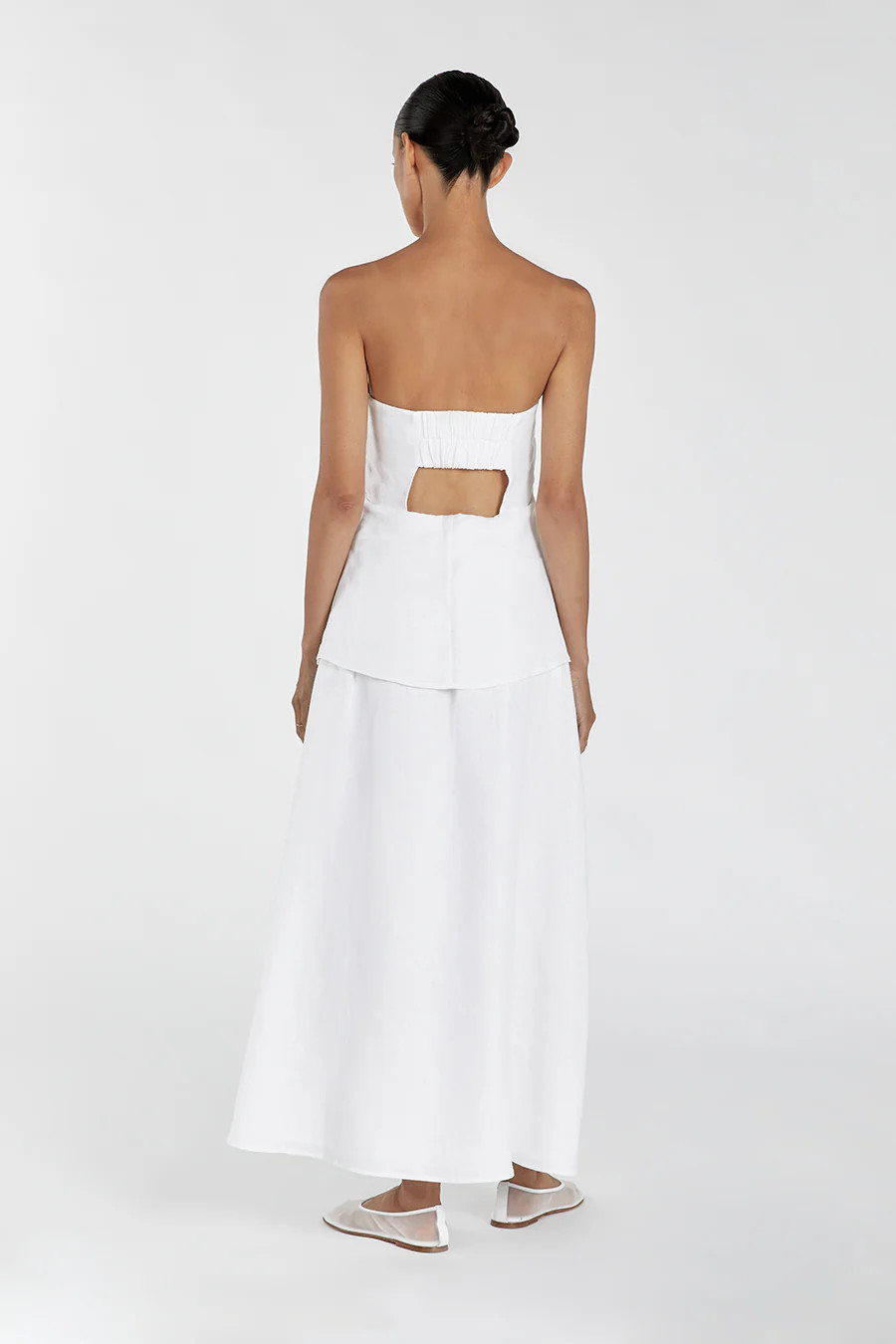 SASKIA WHITE LINEN STRAPLESS DRESS | DISSH