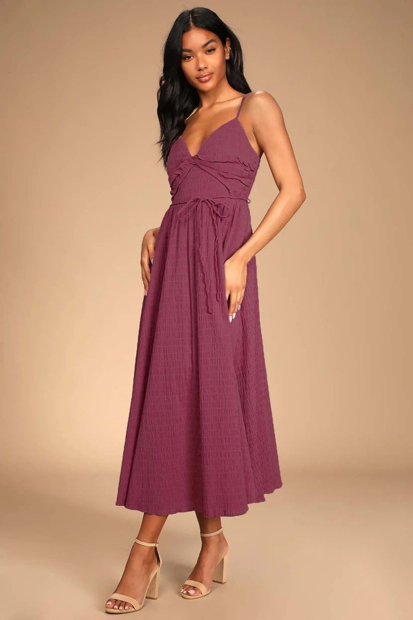 Cue the Cuteness Mauve Purple Twist-Front Midi Dress | Lulus (US)