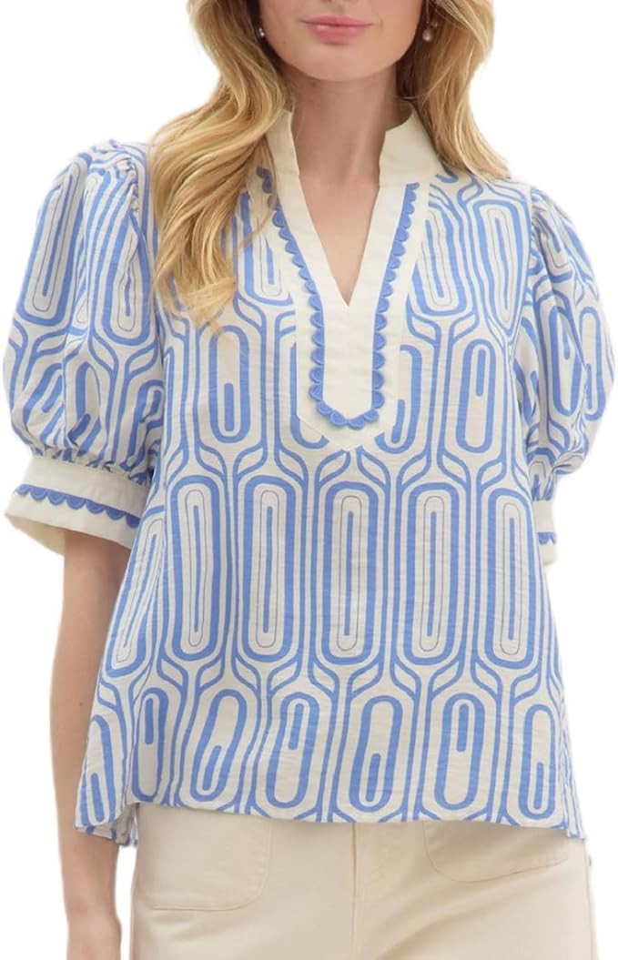 Women Boho Short Sleeve Shirt Ruffle Sleeve V Neck Blouse Top Cute Floral Printed Loose Peplum Ba... | Amazon (US)