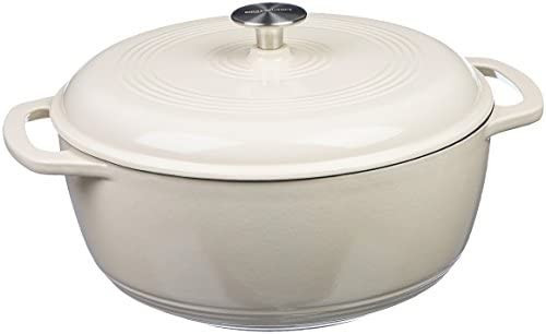 Amazon Basics Enameled Cast Iron Covered Dutch Oven, 7.3-Quart, White | Amazon (US)