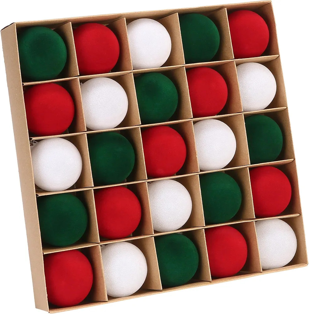 Sea Team 25-Pack Flocked Velvet Christmas Tree Ball Ornaments Set, Decorative Hanging Baubles, Sh... | Amazon (US)