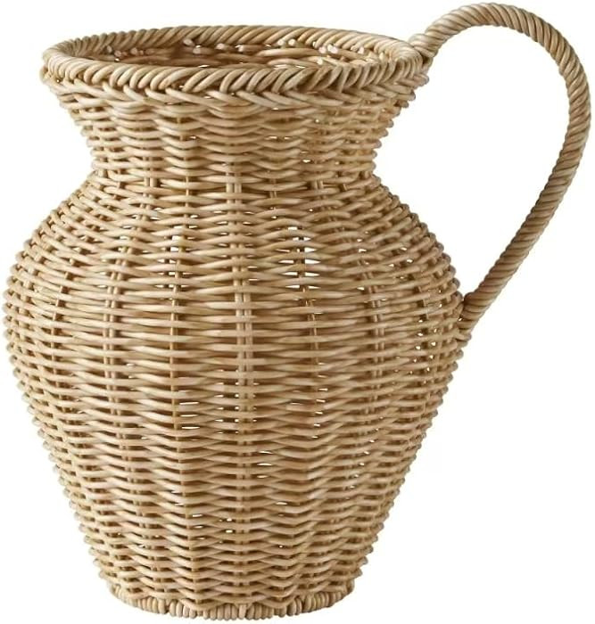 9" Faux Wood Rattan Pitcher Vase Flower Vases for Dried Flowers, Wide Resin Basket Wicker Vases f... | Amazon (US)