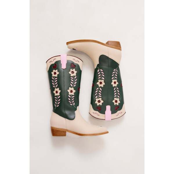 Mini Dakota Boot in Green & Cream | Maisonette