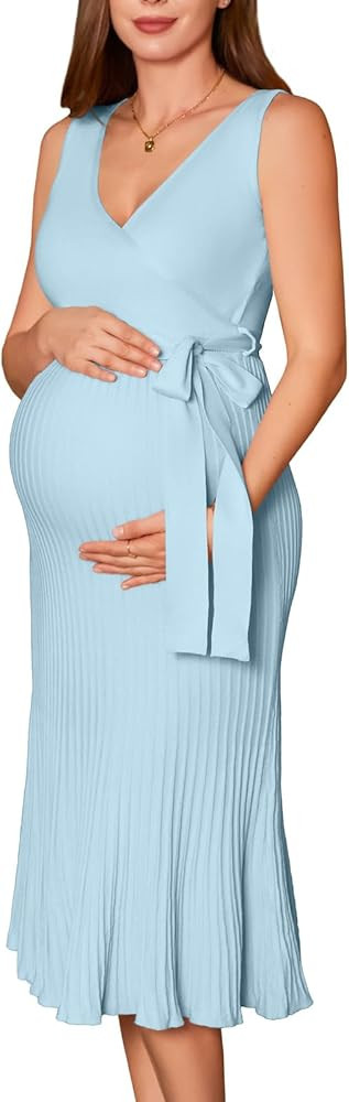 V FOR CITY Spring Summer Maternity Dress Knit Midi Pregancy Dresses 2025 Casual Nursing Clothes S... | Amazon (US)