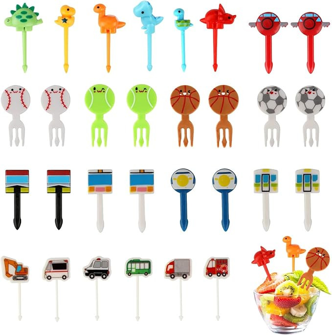 OOTSR 30PCS Food Picks Fruit Forks for kids, Mini Cute Dinosaur Food Toothpick Reusable Cupcake D... | Amazon (US)