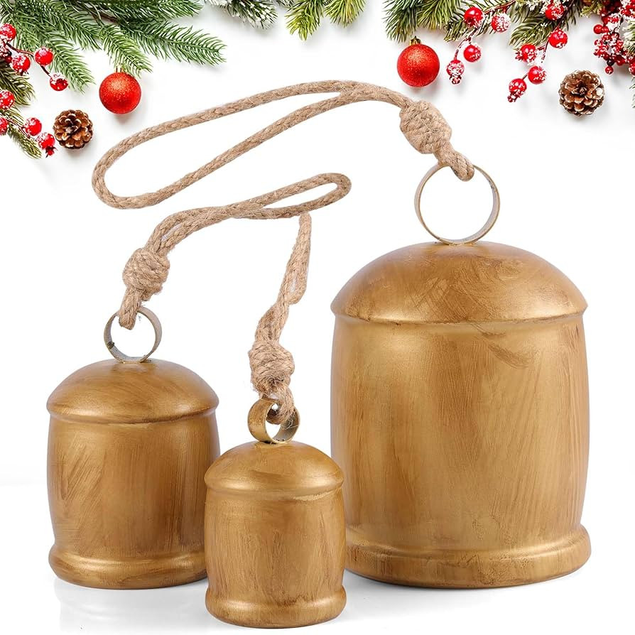 3 Pcs Giant Cow Bells Vintage Christmas Decorative Bells, Winter Big Rustic Hanging Bell Ornament... | Amazon (US)