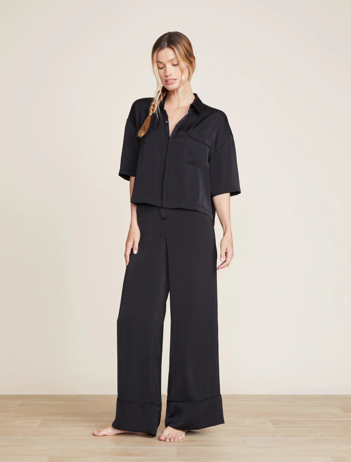 Washed Satin Piped Wide Leg Pant | Barefoot Dreams