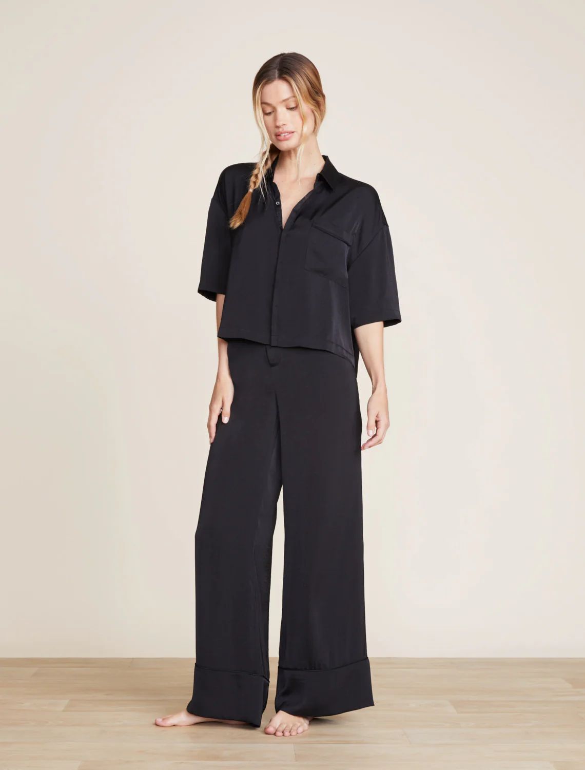 Washed Satin Piped Wide Leg Pant | Barefoot Dreams