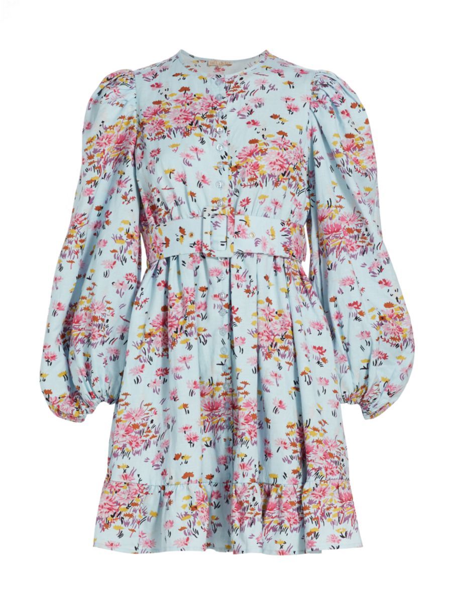 byTiMo Belted Floral Linen &amp; Cotton Minidress | Saks Fifth Avenue