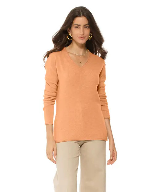 Monticelli Cashmere Ultra-Light Pure Cashmere V-Neck Sweater in Orange at Nordstrom, Size Xx-Large | Nordstrom