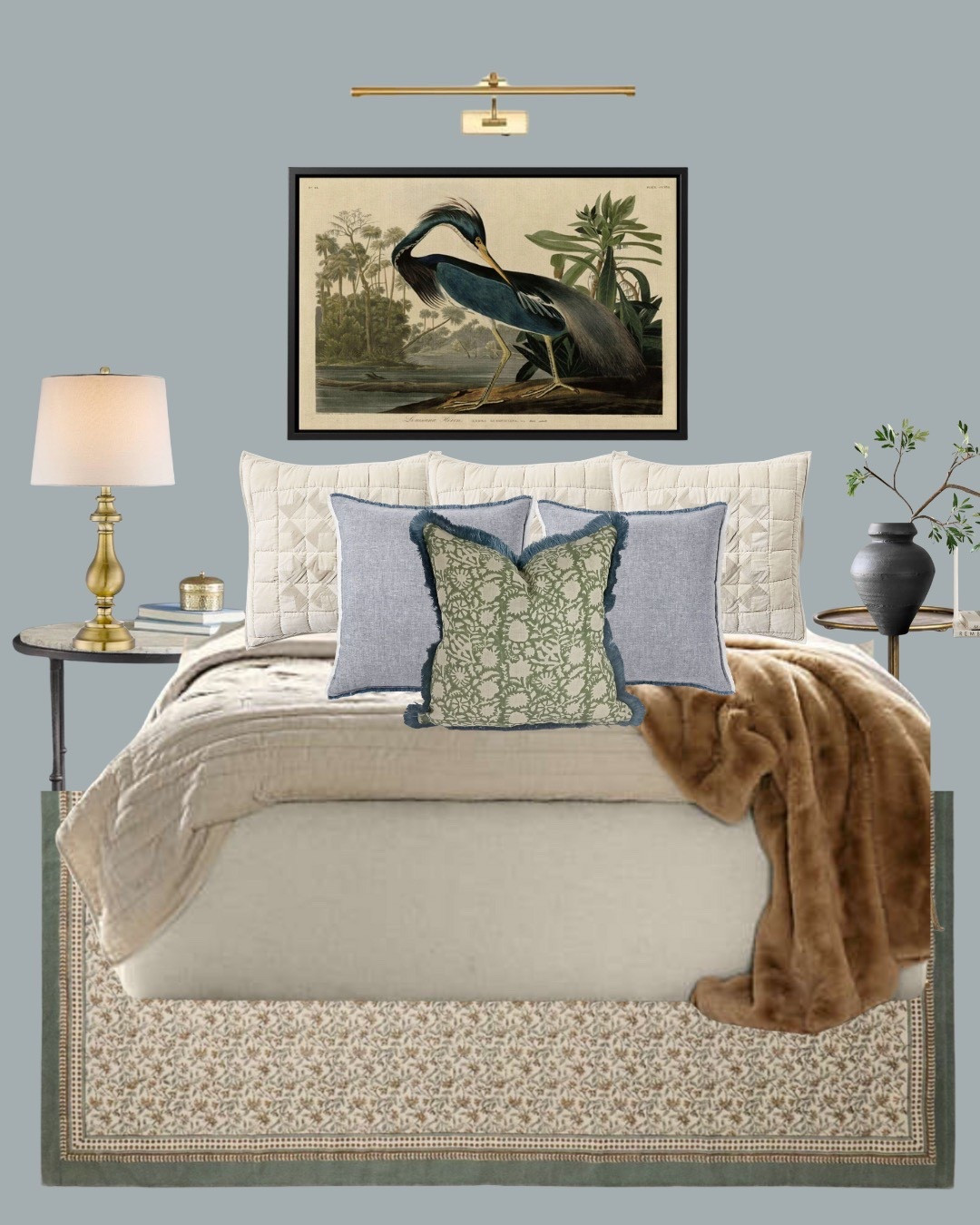 Primary Bedroom concept No. 1 featuring Star Dust Blue from Sherwin Williams. 
Rug is from Zara Home🕊️

#LTKHome