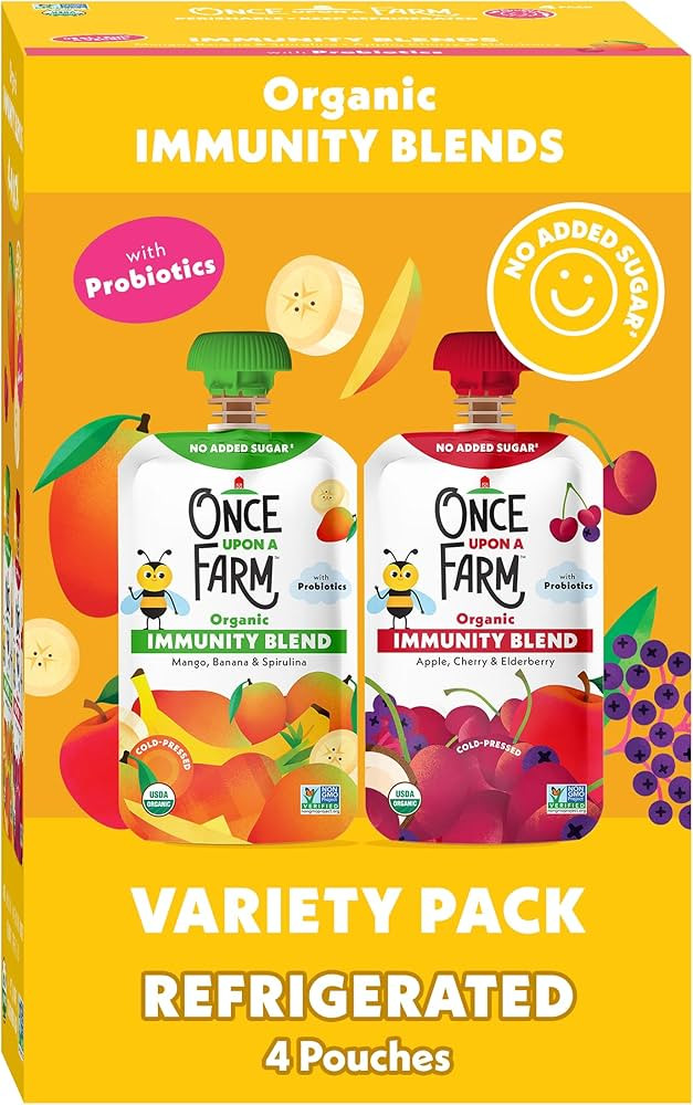 Once Upon a Farm Organic Immunity Blend Mango, Banana & Spirulina and Apple, Cherry & Elderberry ... | Amazon (US)
