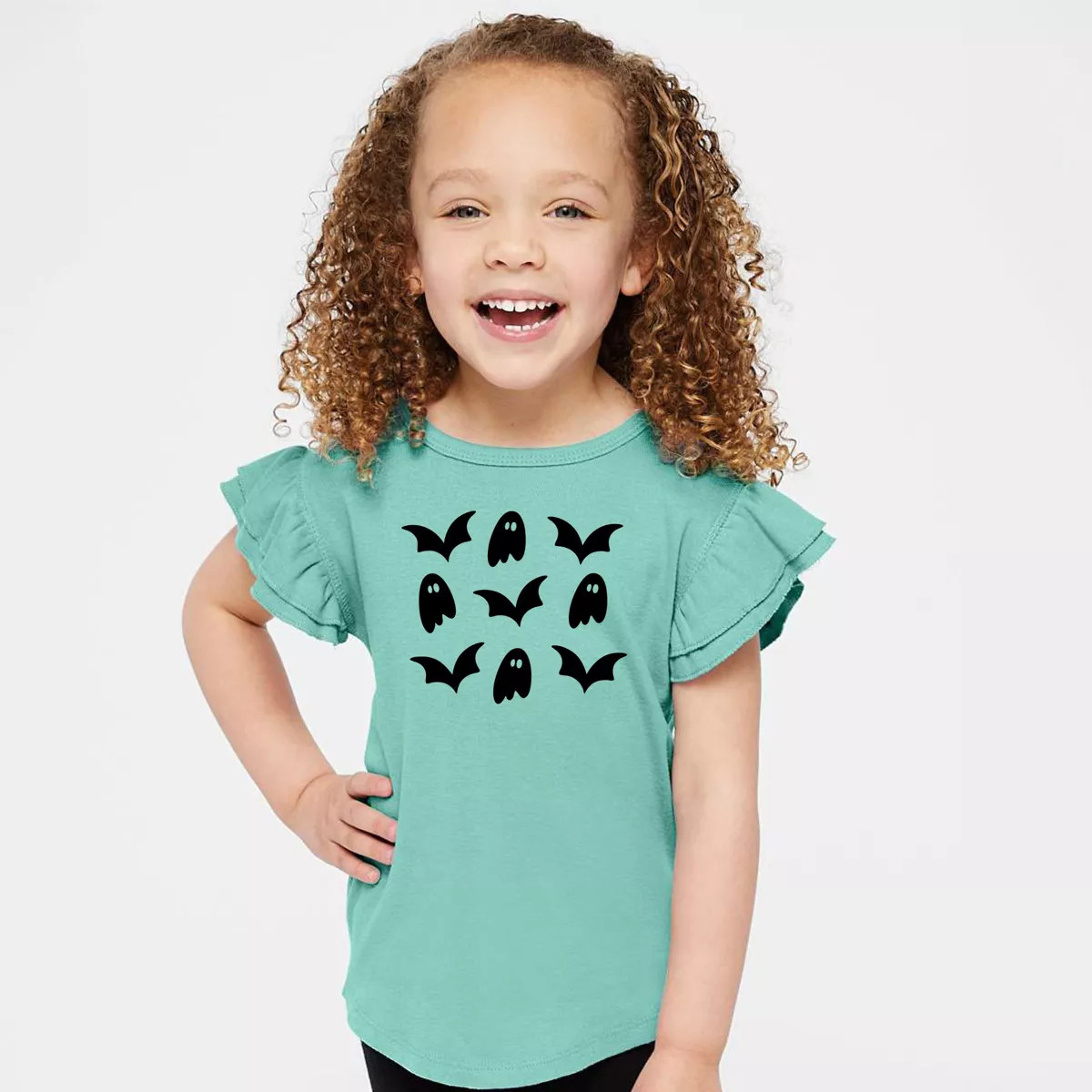 Ghosts and Bats Stacked - Kids Flutter Sleeve Tee | Target