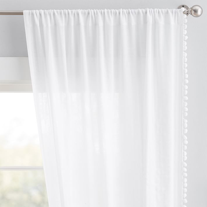 Side Pom Sheer Curtain | Pottery Barn Teen