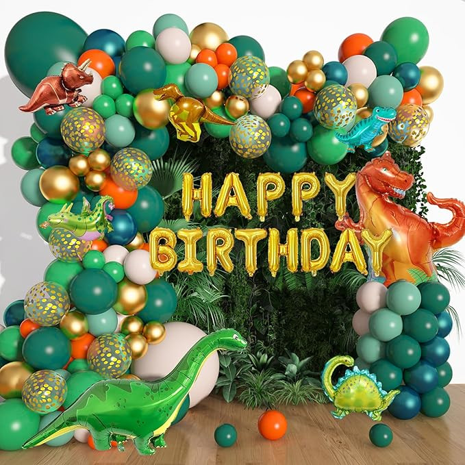 Amandir 167Pcs Dinosaur Balloons Arch Garland Kit, Sage Green Orange 8Pcs Dino Foil Balloons Happ... | Amazon (US)