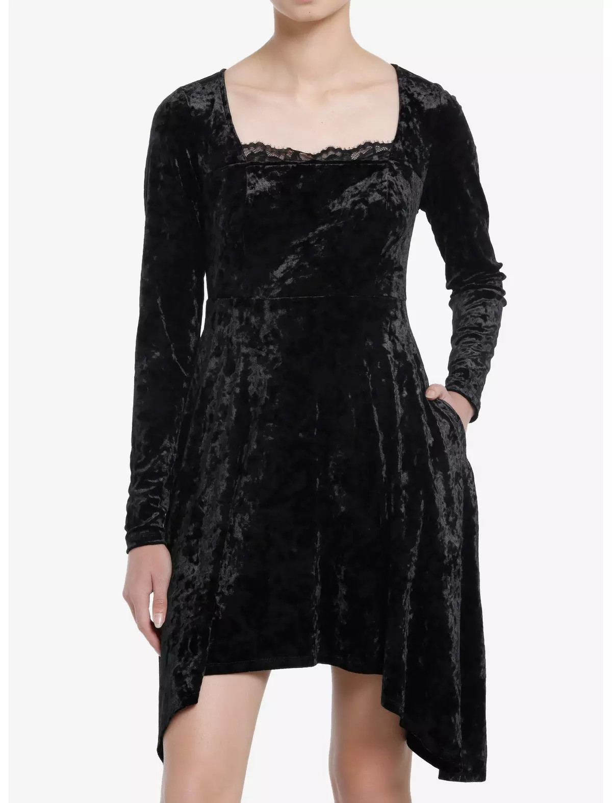 Cosmic Aura Black Velvet Lace Long-Sleeve Dress | Hot Topic